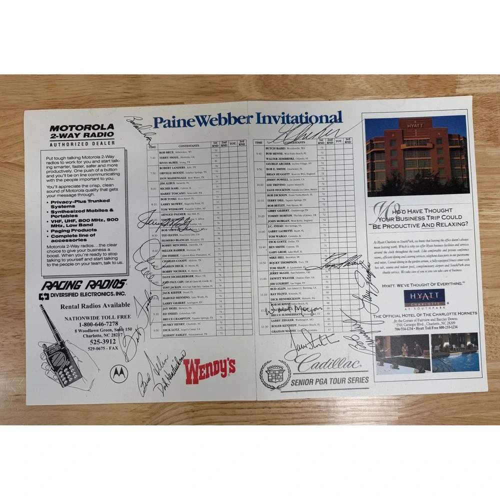 Signed 1995 Paine Webber Invitational Golf Program Cadillac Senior PGA Tour Vtg